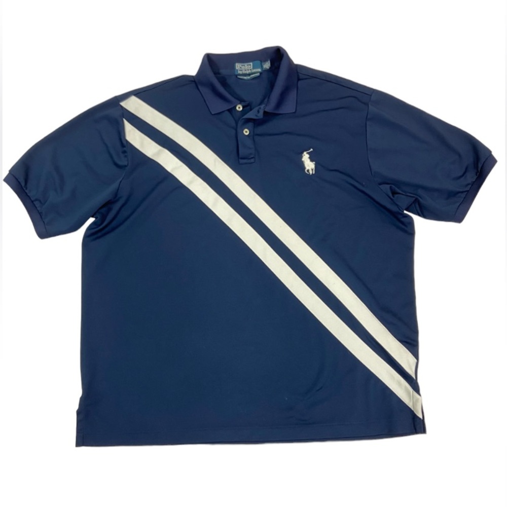 Polo Ralph Lauren men’s blue big horse white striped polo shirt XL
